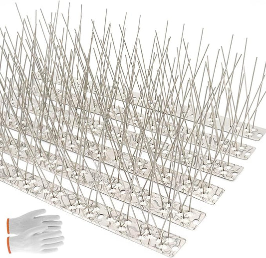 QIEGL Bird Spikes 304 Stainless Steel for Coverage 40Ft Pigeons Anti Bird Spike Small Birds Sparrow 37pcs Metal Fence Spikes (37 Pack Uninstalled)