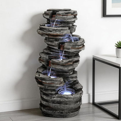 AUTODAYA 6-Tier Rock Outdoor Water Fountain, 40in Tall Oversized Fountains for Outside, Relaxing Cascading Waterfall for Tranquil Outdoor Garden Patio Garden Backyard Oasis