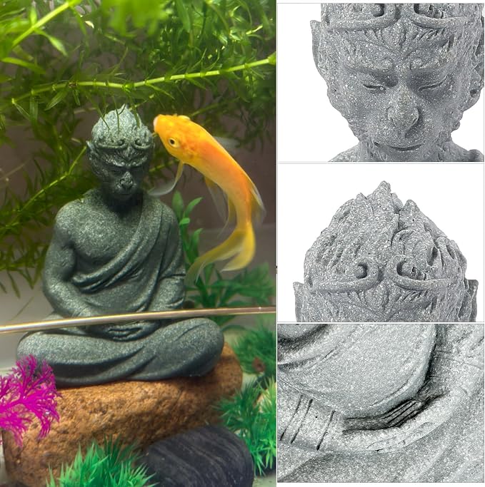 Fish Tank Buddha Statue Ornament,Zen Garden Aquarium Decor,Meditating Statues for Underwater Landscaping,Sandstone-4.6" H