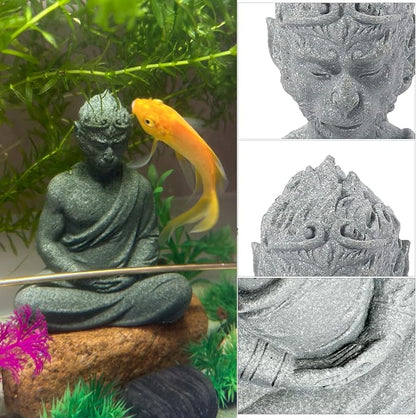 Fish Tank Buddha Statue Ornament,Zen Garden Aquarium Decor,Meditating Statues for Underwater Landscaping,Sandstone-4.6" H