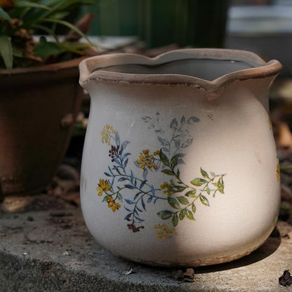 Dosayes Rustic Ceramic Planter, 6 Inch Tuscan Vintage Flower Pot with Drainage, Farmhouse Garden Pot for Indoor Plants, Kitchen & Garden Tuscan Decor, Plant Lover Gift (Yellow)