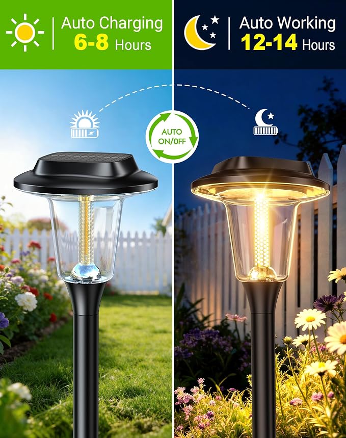 2026 New Solar Pathway Lights, 12 Pack Solar Lights Outdoor, Waterproof IP65, Upgraded Bright LED, Auto On/Off, Modern Garden Lights, Solar Powered Light for Yard, Lawn, Walkway, Driveway, Patio Decor