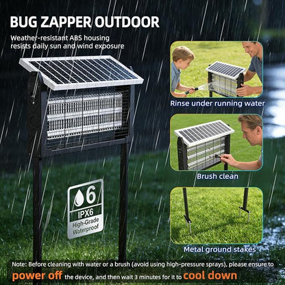 Solar Bug Zapper Outdoor for 3000 sq.ft, Waterproof Mosquito Zapper, Rechargeable Fly Zapper with 3 LED Tube,Cordless Solar Mosquito Killer for Patio Yard Garden Camping with 13W Solar Panel (9023B)
