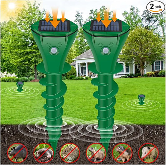 Ultrasonic Mole Repellent Outdoor,Gopher Repeller Solar Powered for Lawn Garden Yard, Mole and Vole Repellent Waterproof, Effectively Repels Gophers Snake Chipmunks Groundhogs
