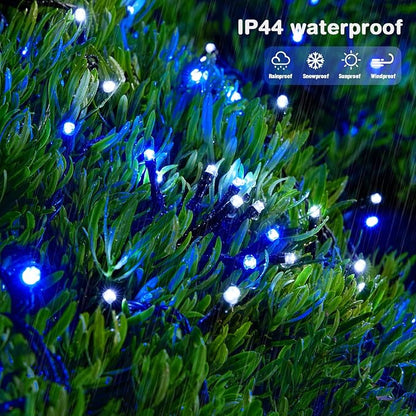 JMEXSUSS 2 Pack Solar Christmas Lights, Total 400 LED 151FT, White and Blue | Christmas Lights Outdoor Waterproof, 8 Modes Solar String Lights for Outside Patio Yard Garden Tree Christmas Decorations