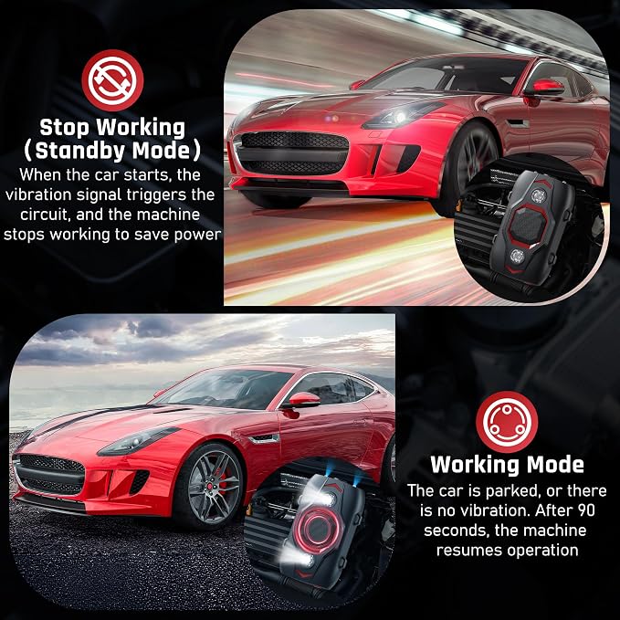 Ultrasonic Rodent Repeller for Car, Under Hood Mouse Repellent with 4 LED Strobe Lights – Battery, USB & Engine Powered, Drives Rats, Mice & Squirrels from Vehicles, Warehouses, Garages