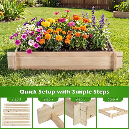 Giantex Wooden Raised Garden Bed, 40" x 40" Square Fir Wood Planter Box with Open-Ended Base for Vegetables Flowers Herbs, Easy Assembly, Elevated Planter for Patio, Backyard, Garden and Balcony