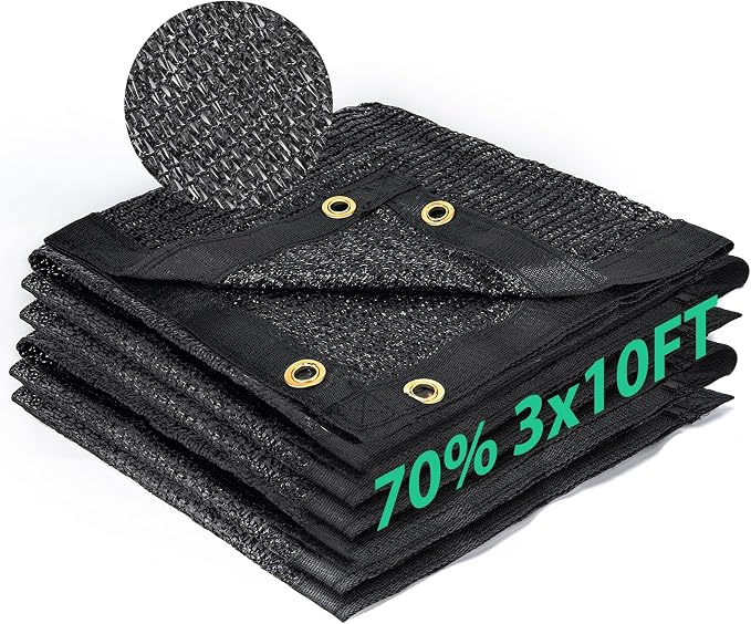 Kesfitt 70% Shade Cloth 3x10 ft, Breathable HDPE Mesh Sun Shade Tarp for Garden & Greenhouse, UV Resistant Outdoor Shade Fabric with Copper Grommets for Plants, Patio, Yard