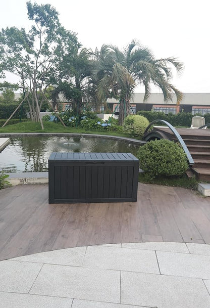 BTEXPERT 75 Gallon Resin Deck Box, Outdoor Storage Container for Patio Furniture Garden Tools Cushions Pool Sports Equipment Waterproof Lockable Stainless Steel insert UV Resistant Set of 2