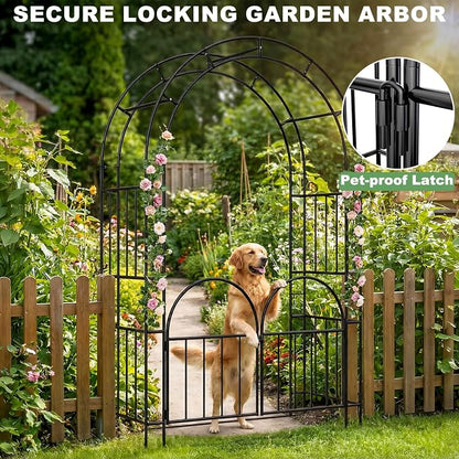 7ft Garden Arbor - Metal Garden Arch Trellis for Climbing Plants, Wide Sturdy Trellis Outdoor, Garden Arbor with Gate, Ideal for Weddings, Halloween, Christmas & Outdoor Decorations