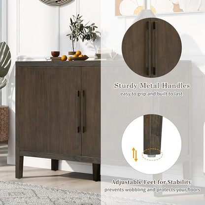 Merax Wood Farmhouse Buffet Sideboard with Metal Handles and 2 Doors, Coffee Bar Storge Cabinet Console Table for Living Room Bedroom Kitchen Hallway New Black