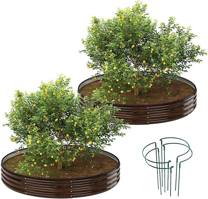 ZFHgarden Galvanized Metal Planter Round Raised Garden Bed Kit for Gardening Outdoor Grow Garden Box Raised Flower Bed Round Galvanized Planter Outdoor 2PC 3x3x1ft