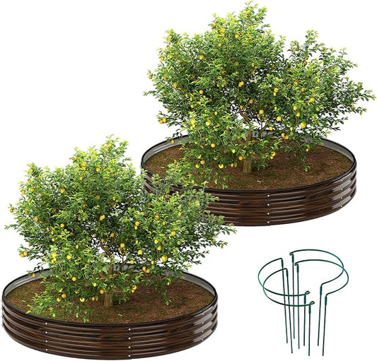 ZFHgarden Galvanized Metal Planter Round Raised Garden Bed Kit for Gardening Outdoor Grow Garden Box Raised Flower Bed Round Galvanized Planter Outdoor 2PC 3x3x1ft