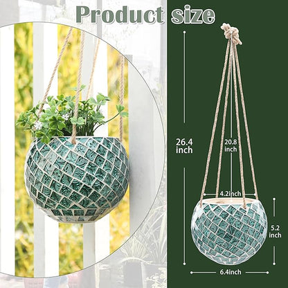 Ceramic Hanging Planter Mosaic Hanging Flower Pot Small Plant Pot for Indoor Plant Disco Ball Planter with Drainage