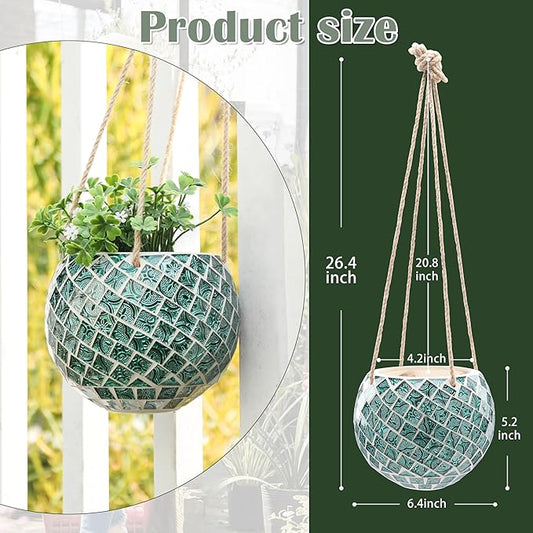 Ceramic Hanging Planter Mosaic Hanging Flower Pot Small Plant Pot for Indoor Plant Disco Ball Planter with Drainage