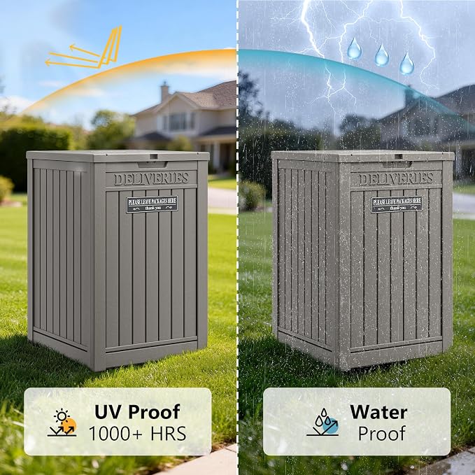 Package Delivery Box for Outside, Storage Box with Lockable Secure, Outdoor Resin Package Drop Container Waterproof for Backyard, Garden, Patio & Lawn, Grey