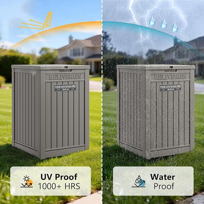 Package Delivery Box for Outside, Storage Box with Lockable Secure, Outdoor Resin Package Drop Container Waterproof for Backyard, Garden, Patio & Lawn, Grey