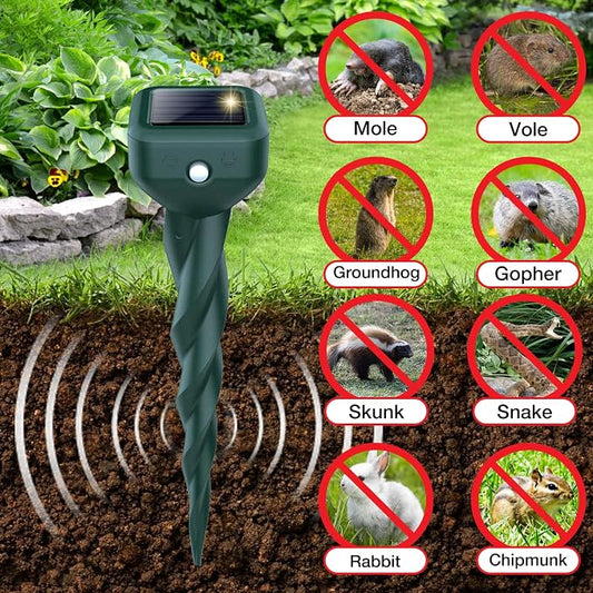 Mole Repellent Solar Powered, 8 Pack Snake & Skunk Repellent for Yard, IP 65 Waterproof Ultrasonic Deterrent Stakes, Get Rid of Rabbit, Gopher, Vole, Chipmunk, Deer, Groundhog for Lawns Garden