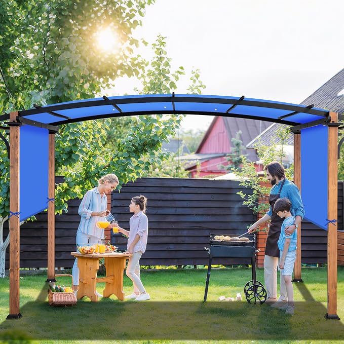 17' x 6.8' Waterproof Pergola Canopy Replacement Cover,Royal Blue | Waterproof polyester canopy with built-in drainage holes and adjustable tie straps for a secure fit in rain and wind.
