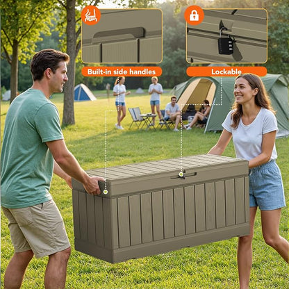 78 Gallon Deck Box Outdoor Indoor Waterproof Storage Box for Patio Furniture, Pool Accessories, Garden Tools, and Cushion Storage, Coffee