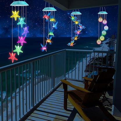 Solar Starfish Gift for Mom Grandma Girls, Colorful Solar Wind Chimes for Outside, Outdoor Decorative Mobile Lights for Garden, Yard, Patio, Window, Party, Outdoor Decorations