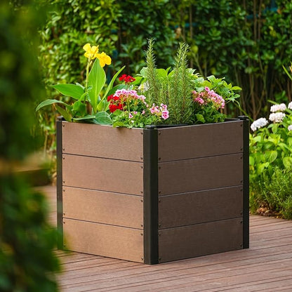 Garden Raised Bed, 25 * 25 * 24in Deep Root Planter Box for Patio, Outdoor Herb, Vegetable, and Flower Gardening - Durable Wooden Style Planter Box for Easy Mobility and Clearance