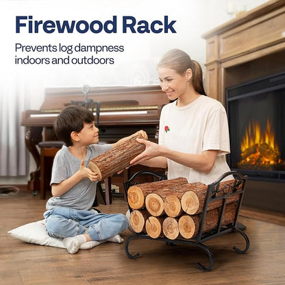 VIVOHOME 21.5 Inches Folding Firewood Storage Log Rack with Decorative Leaf Pattern and Detachable Arched Feet Wrought Iron Wood Holder Stacker Black
