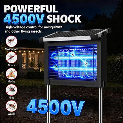 Zechuan Solar Bug Zapper Outdoor, Cordless Rechargeable Mosquito Killer | IP66 Waterproof Fly Zapper, 4500V Grid, Auto/Manual Mode, Cordless with Projection Light, Cord & Chain for Patio Camping RV