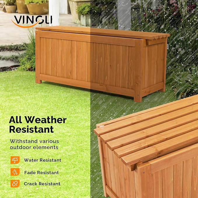 VINGLI 41" Raised Garden Bed with Wooden Bench Lid, Multi-Functional Rectangular Wood Planter Box, Cedar Wood Outdoor Planter Boxes for Flower Vegetable Herb Gardening