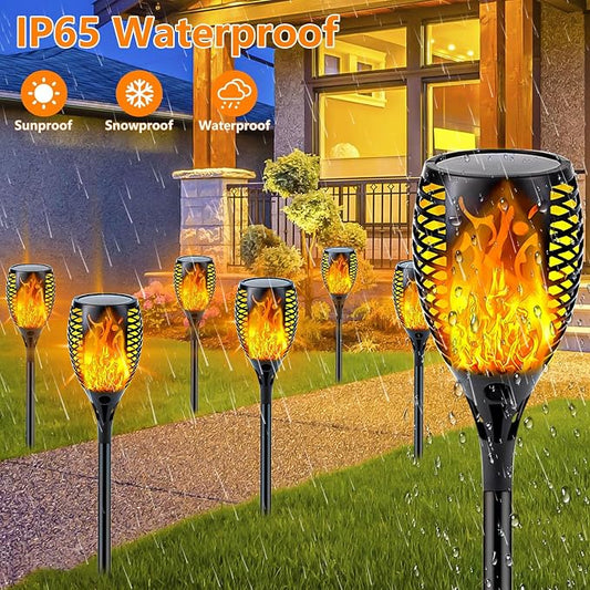 Upgraded 8 Pack Super Larger Size Solar Torch Lights with Flickering Flame, Extra Bright Solar Lights Outdoor Waterproof, Solar Flame Lights Outdoor Solar Tiki Torches for Garden Pathway Auto On Off