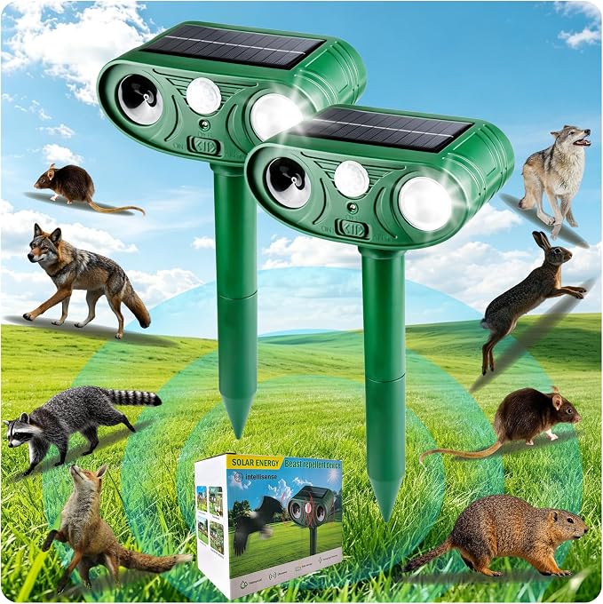 2026 New Intelligent Solar-Powered Ultrasonic Animal Deterrent – Motion Sensor + Strobe Flashing Lights – Waterproof Outdoor Repeller for Deer, Cats, Rabbits, Squirrels, Dogs, Raccoons & Skunks (4)