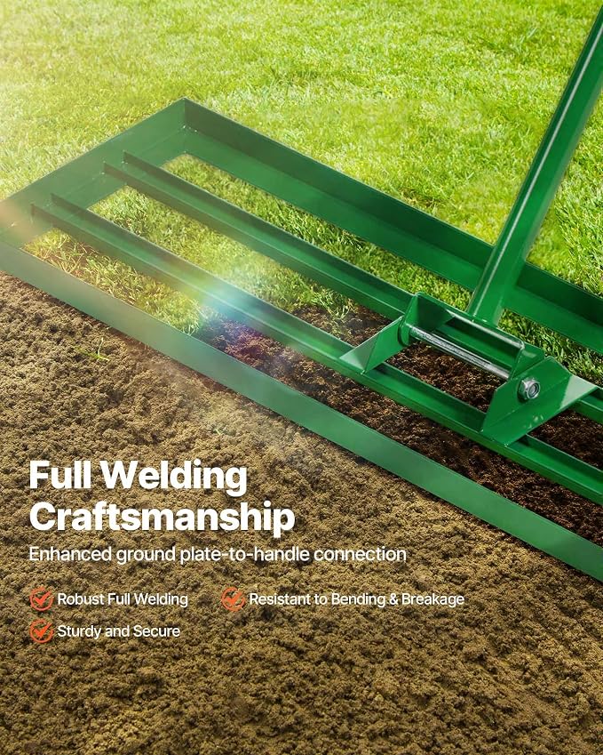 VEVOR Lawn Leveling Rake, 36"x10" Level Lawn Tool, Heavy-Duty Lawn Leveler with 78" Steel Extended Handle, Yard Leveling Rake Suit for Garden, Golf Lawn, Farm
