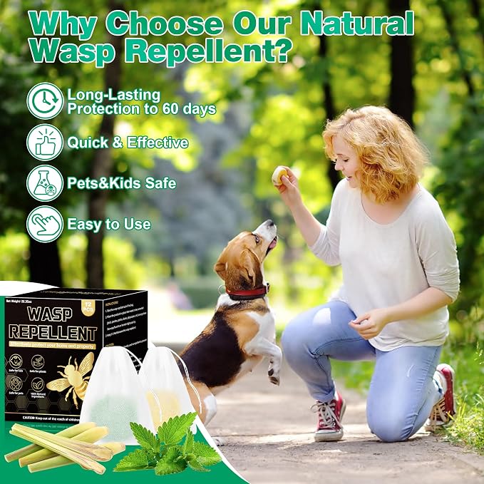 24 Pack Peppermint Wasp & Bee Repellent for Outside, Natural Carpenter Bee Repellent for Yellow Jacket, Hornet, Mud Wasp Deterrent for Outdoor Patio Garden Porch | Long-Lasting Protection | Pet Safe