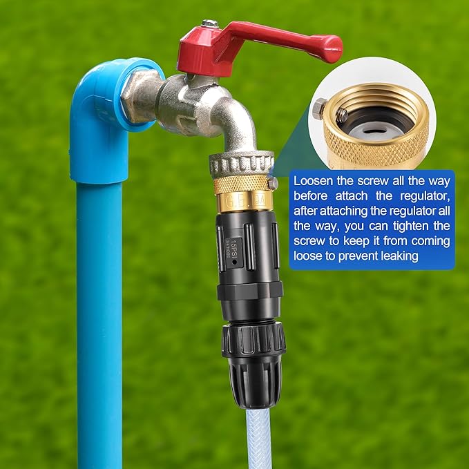 Feekoon 2 Set 15 PSI Drip Irrigation Faucet Adapter Kit 1/2'' Tubing to 3/4'' Faucet Water Pressure Regulator Backflow Preventer with Filter, Drip Irrigation System Parts