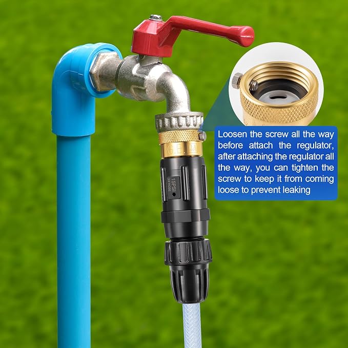 Feekoon 4 Set 15 PSI Drip Irrigation Faucet Adapter Kit 1/2'' Tubing to 3/4'' Faucet Water Pressure Regulator Backflow Preventer with Filter, Drip Irrigation System Parts