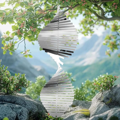 Stainless Steel Wind Spinners Outdoor Garden Decor, Gifts for Women Mom,3D Metal Reflective Bird Devices Deterrent to Keep Scare Woodpecker Pigeon Away Outside Patio Yard House (Silver Spiral,10 Inch)