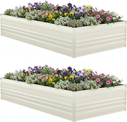 WORKPRO 2PK 7.5x4x1ft Outdoor Galvanized Raised Garden Bed, Rust-Resistant Planter Raised Beds for Vegetable, Flowers, Herbs, White