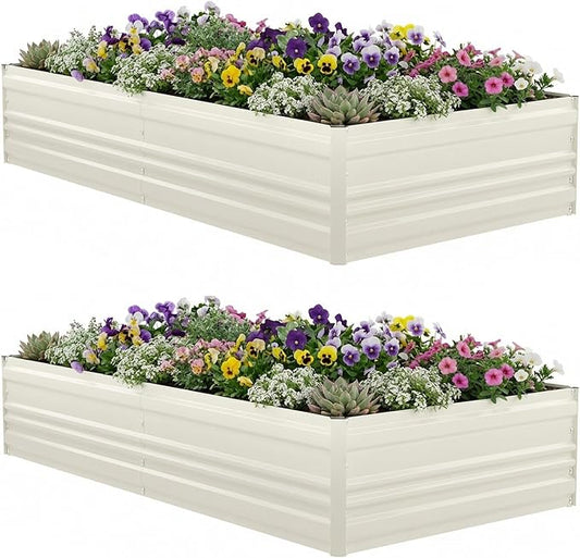 WORKPRO 2PK 7.5x4x1ft Outdoor Galvanized Raised Garden Bed, Rust-Resistant Planter Raised Beds for Vegetable, Flowers, Herbs, White