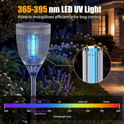 Rossetta Solar Bug Zapper Outdoor, Fly Zapper with Flame & Projector Light | 4200V Shock Grid, Solar & USB Charging, IPX5 Waterproof, Auto Mode, Cordless Electric Mosquito Killer for Patio, Garden