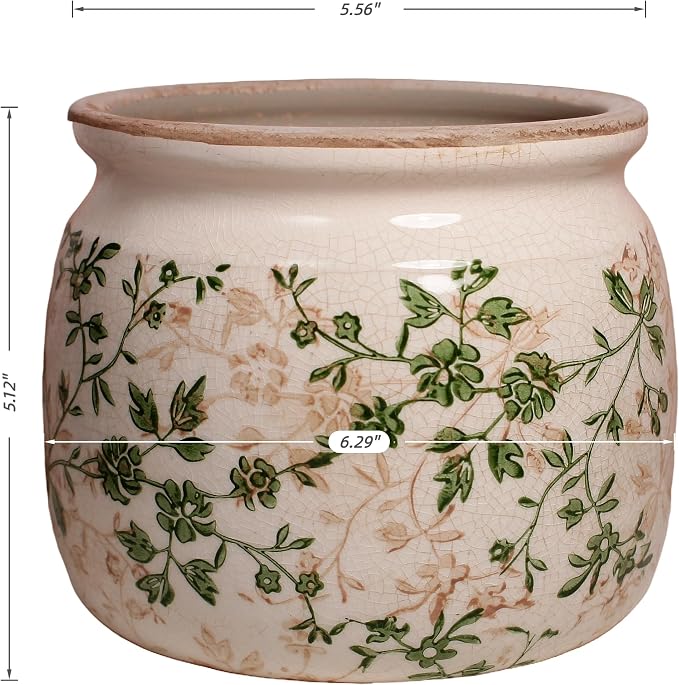 Xiaan Jiaju Vintage Country Ceramic Vase and Planters, 6.3 Inch Small Plant Pots for Indoor English Garden Decor, Old World Room & Home Decor, Sage Beige