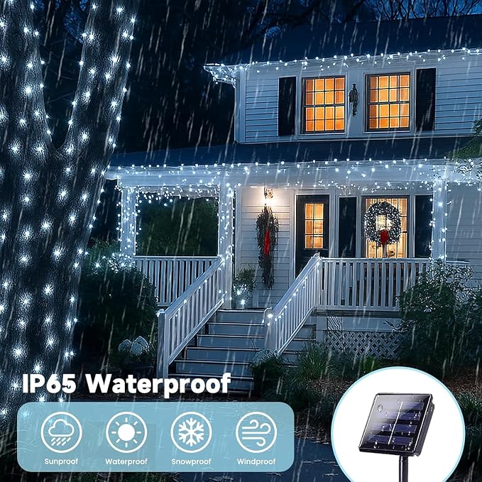 Extra-Long Solar String Lights Outdoor, 2-Pack 200LED Solar Fairy Lights for Outside Waterproof, Silver Wire 8 Modes Solar Powered Twinkle Lights for Tree Garden Party Xmas Wedding Decor (Cool White)