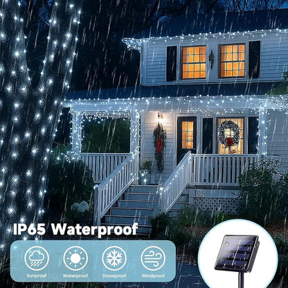 Extra-Long Solar String Lights Outdoor, 2-Pack 200LED Solar Fairy Lights for Outside Waterproof, Silver Wire 8 Modes Solar Powered Twinkle Lights for Tree Garden Party Xmas Wedding Decor (Cool White)