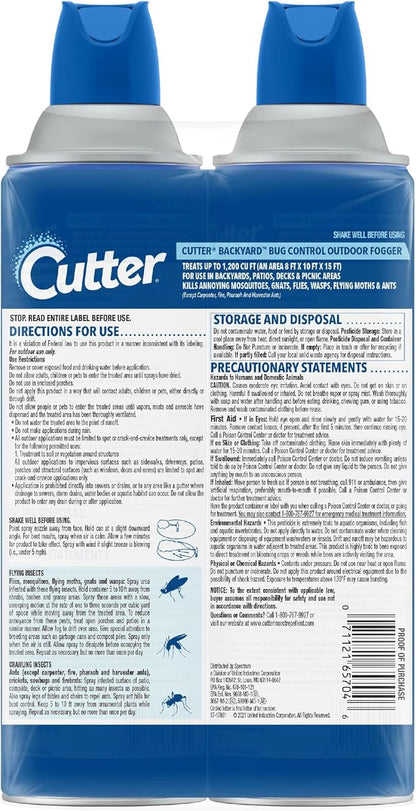 Cutter Backyard Bug Control Outdoor Fogger, Kills Mosquitoes, Fleas & Listed Ants, 16 Ounce, 2 Pack