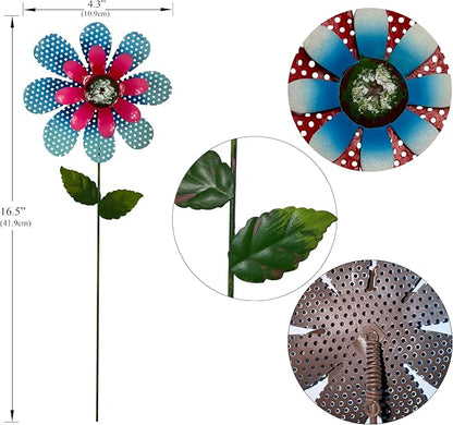 Garden Decor for Outside, Set of 6 Metal Flowers with Shaking Head Decorative Garden Stakes for Spring Decor, Yard Art Garden Decorations for Outdoor Lawn Porch Pathway Patio (Multi-Color)