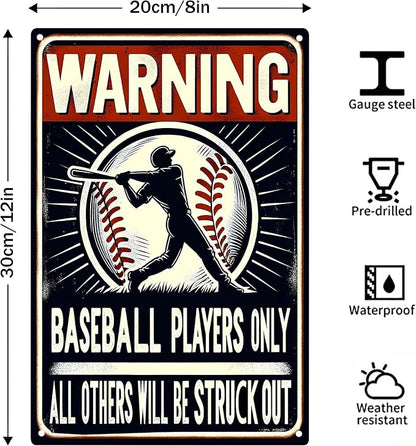 Warning Baseball Players Only Tin Signs-Metal Signs Baseball Posters,Baseball Gifts for Boys 8-12 for Boys Room Wall Decor(8×12 inch)