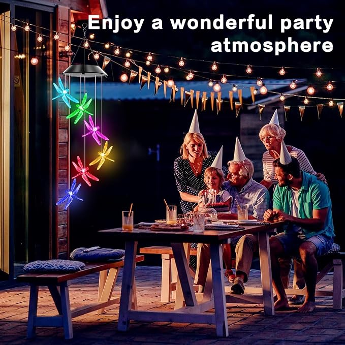 Dragonfly Solar Wind Chimes Outdoor, Color Changing Solar Lights, | Gifts for Mom Grandma, Waterproof Decorative Mobile Light, Gardening Gift for Garden,Patio, Window, Yard, Outdoor Decor