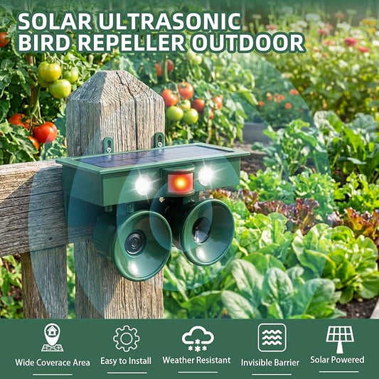 2026 Solar Ultrasonic Bird Repellent Devices Bird Deterrents for Outside IP65 Pigeon Repeller Outdoor Animal Repellent to Keep Woodpecker Pigeon Out of Balconies Patio Garden Farm