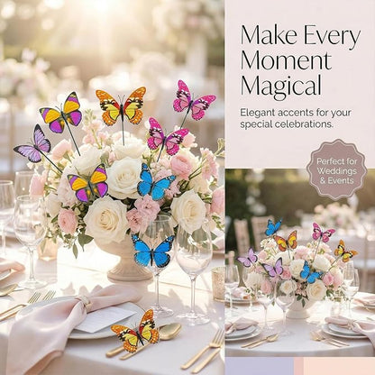 VGOODALL 50pcs Butterfly Garden Decorations, 11.5 inch Plastic Butterfly Stakes Ornaments Artificial Butterflies for Flower Bouquet Arrangements Crafts Outdoor Wall Patio Plant Yard Decor