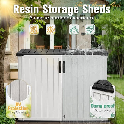 Greesum Outdoor Horizontal Storage Sheds 26 Cu.ft Resin Large Storaged Box Weather Resistance, Without Shelf, Easy to Assemble, Prefect for Garden, Patios, Backyards, White
