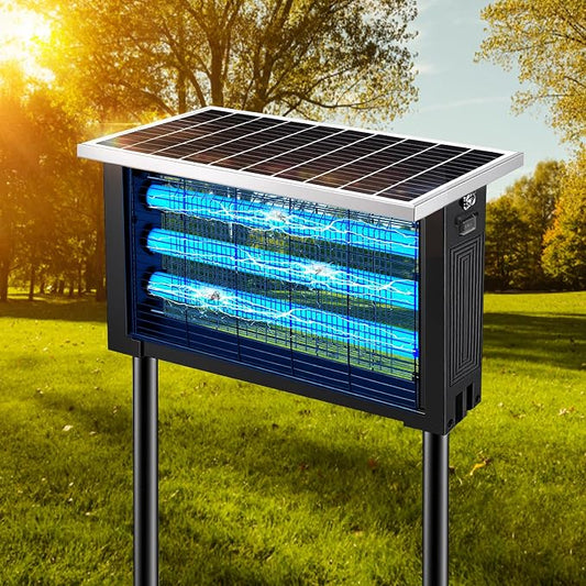 Solar Bug Zapper Outdoor for 3000 sq.ft, Waterproof Mosquito Zapper, Rechargeable Fly Zapper with 3 LED Tube,Cordless Solar Mosquito Killer for Patio Yard Garden Camping with 13W Solar Panel (9023A)